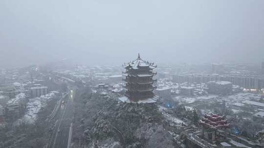 武汉黄鹤楼雪景环绕延时