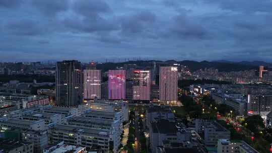 广东深圳城市夜幕降临夜景航拍