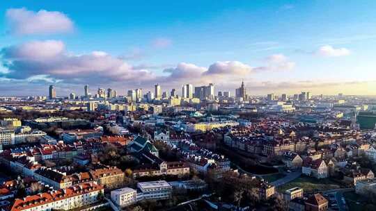 波兰华沙地标建筑航拍素材