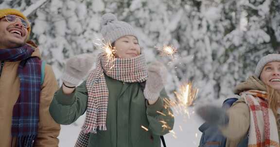 朋友，火花，雪，庆祝