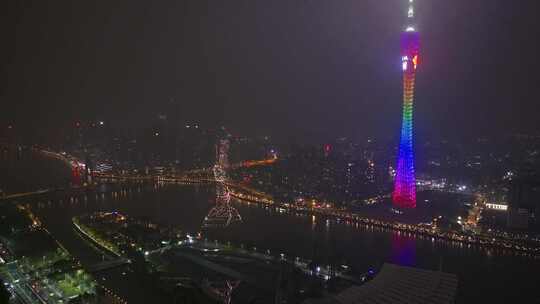 广州塔灯光秀 航拍光轨 4K夜景 动态光影