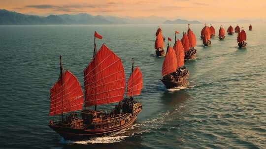 乘风破浪扬帆起航海鸥帆船航行海浪