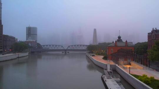 航拍上海城市雾霾浓雾
