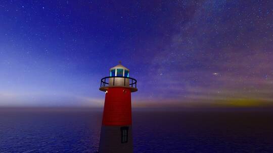 夜晚宇宙银河星空下的海上灯塔