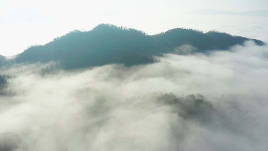 航拍高山群山山峰之间云雾云海