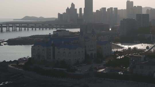 滨海欧式建筑 城市天际线航拍