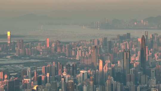 航拍深圳城市建筑光影视频素材模板下载