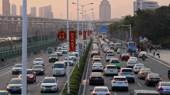 城市交通道路堵车车流景观