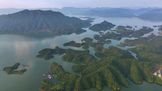 浙江杭州淳安千岛湖日出航拍