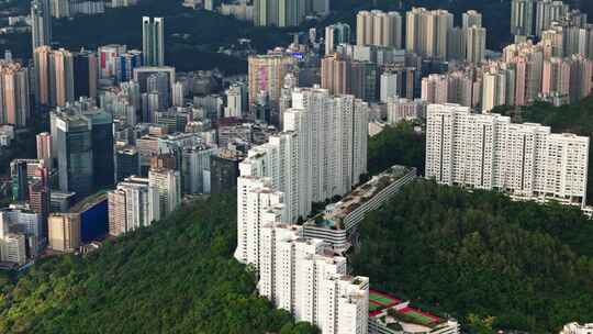 航拍香港城市全景鸟瞰高楼林立高密度住宅