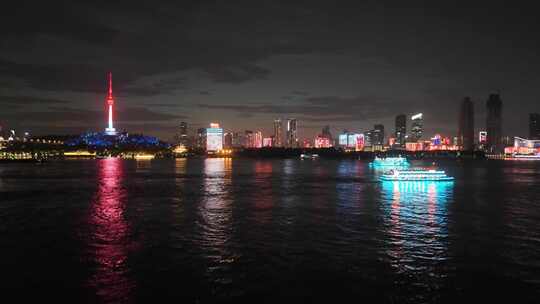 湖北武汉龟山公园电视塔晴川阁夜景航拍