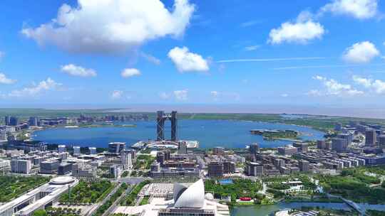 航拍上海临港新片区  滴水湖全景