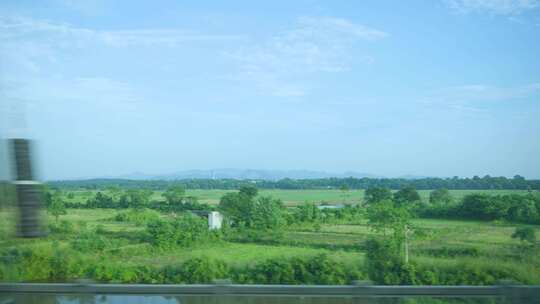 高铁旅途风景 车窗外田园风光