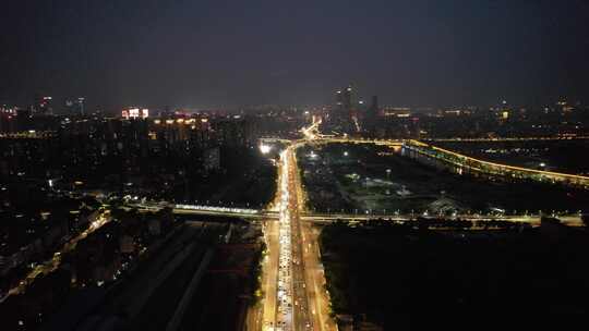 江苏南京城市夜景灯光交通航拍视频素材模板下载