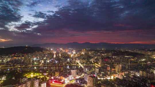 广东韶关城市夜景全景航拍延时4K