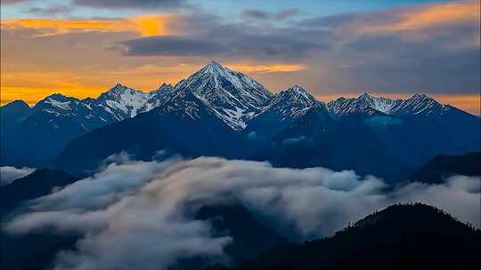 日出云海雪山日照金山早晨清晨唯美风景风光