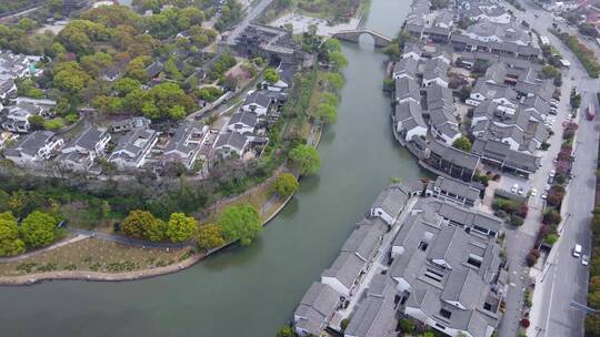 4k 航拍江苏苏州胥门运河两岸古建筑古民居