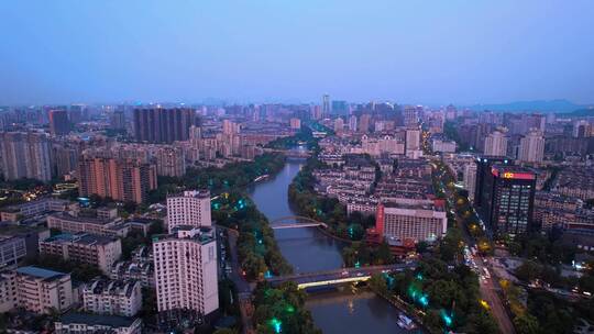 杭州京杭大运河夜景航拍