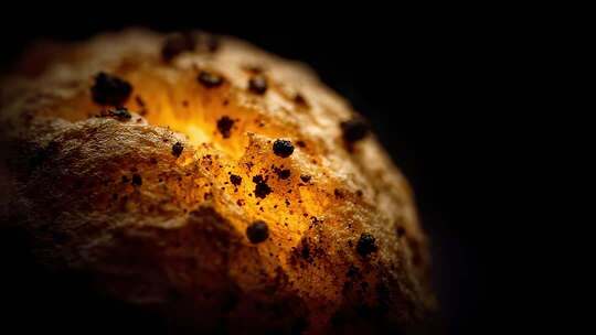 面包内部光芒四射的特写镜头