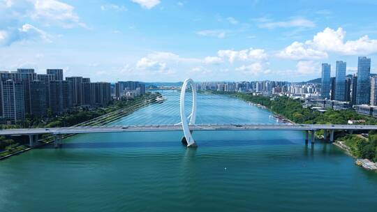 柳州航拍柳江风景白沙大桥