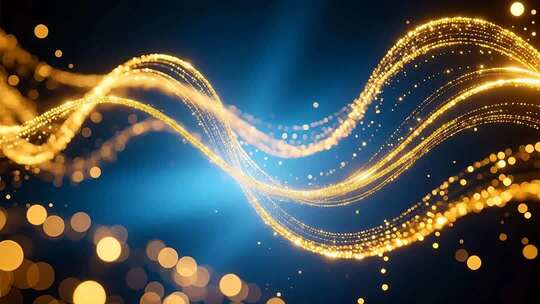 金色粒子光线流动舞台背景素材科技质感4K