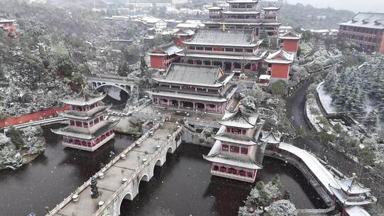 雪景航拍 古建筑