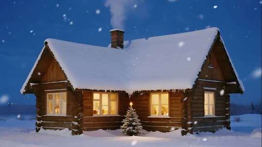 冬至雪乡木屋唯美冬天夜晚视频