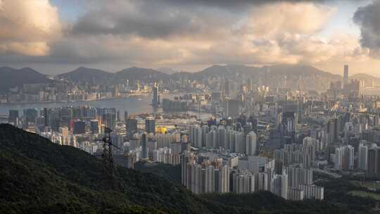 香港太平山维多利亚港CBD中环日落延时