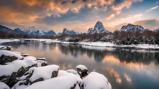 冬日山水雪景风光