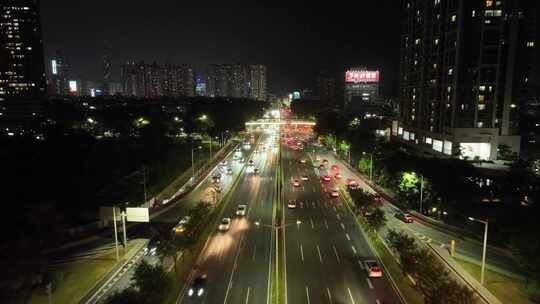 深圳滨河大道航拍城市道路夜晚交通车流夜景