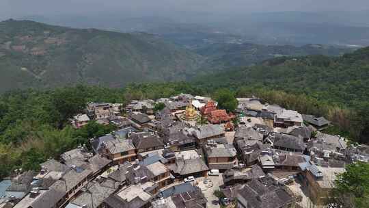 云南普洱景迈山景迈村勐本金塔佛寺航拍风光