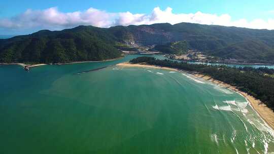 航拍三亚后海皇后湾冲浪及海棠湾海岛海浪