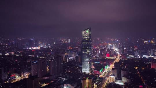 昆明恒隆广场夜景航拍视频素材模板下载