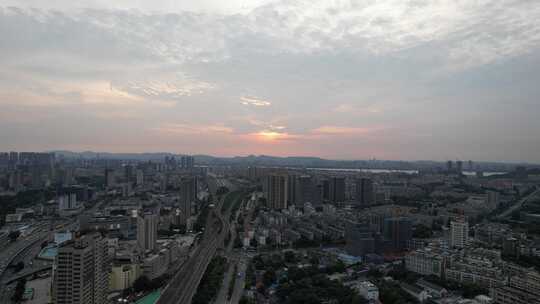 江苏南京城市宣传日落晚霞夕阳彩霞航拍