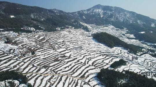 杭州临安林家塘梯田雪景航拍