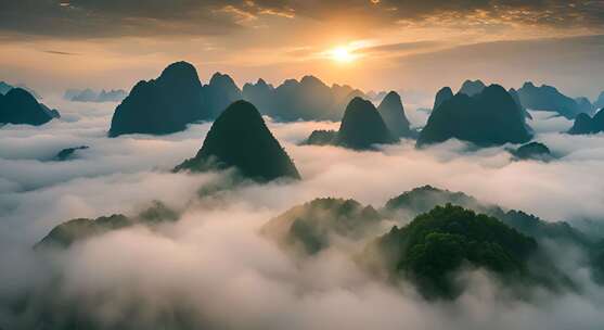 桂林山水合集山峰云海群山云雾缭绕自然风景