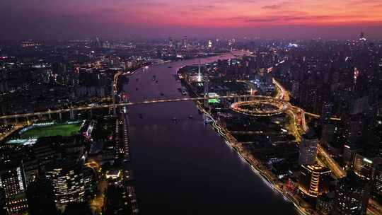 航拍上海黄浦江南浦大桥夜景