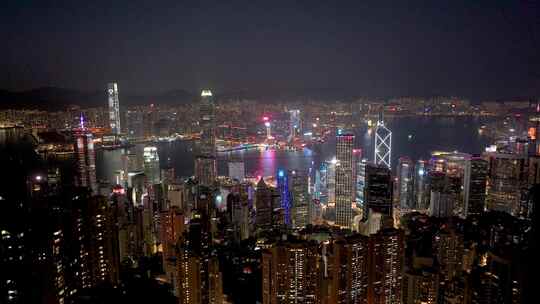 香港 维多利亚港夜景航拍