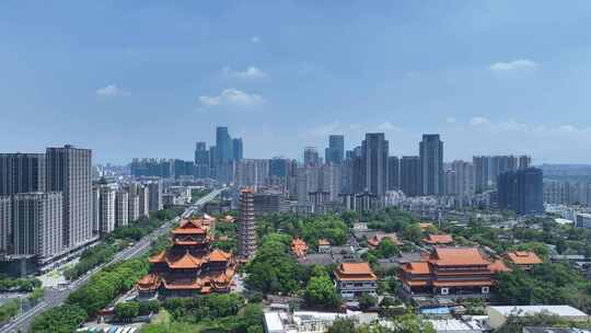 福州西禅古寺航拍城市寺庙古建筑景观风景