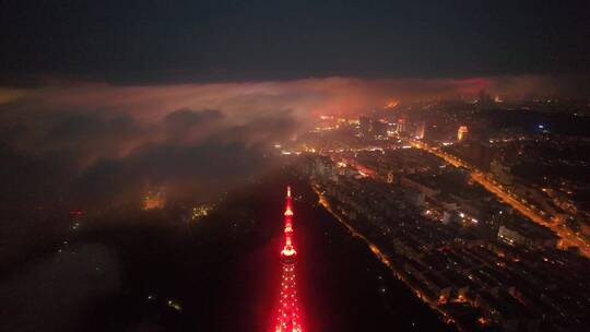 威海跨年夜的城市灯光和平流雾合集视频素材模板下载