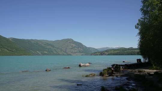 新疆旅游5A级喀纳斯景区湖景自然风景视频素材模板下载