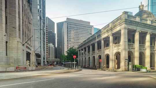 香港街道车流叮叮车行驶延时摄影