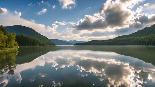 山水湖泊自然风光全景