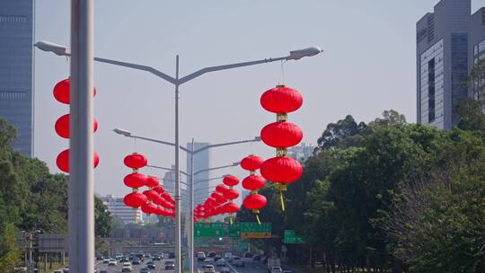 深圳城市春节灯笼装饰过新年