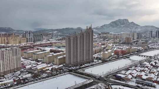 雪后城市  航拍丰宁雪景 雪后城市