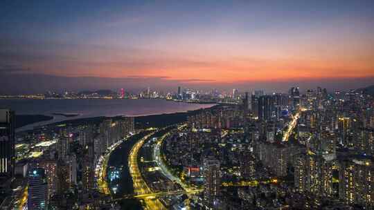 深圳京港澳高速城市夜景车流航拍延时