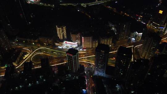 航拍贵阳城市交通高架桥夜景