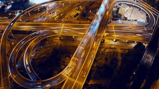 上海浦西漕溪北路立交夜景延时航拍