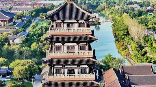 航拍扬州大明寺栖灵塔瘦西湖江都广陵观音山