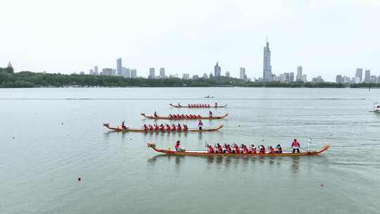 南京玄武湖端午龙舟赛，端午赛龙舟划龙舟
